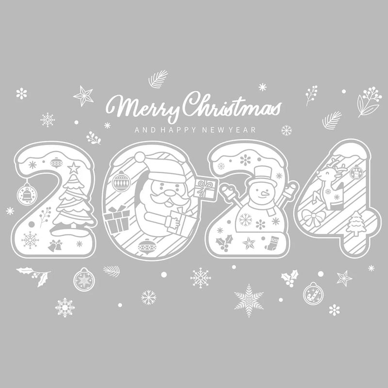 2024 Merry Christmas Window Stickers Santa Claus Snowflake Elk Xmas Tree Sticker Christmas Decorations for Home Happy New Year