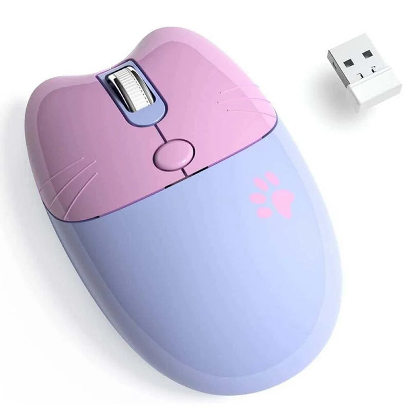 Pink Bluetooth +2.4G Wireless Mouse Cute Cat Silent Click Bluetooth Mouse Adjustable DPI Portable Mouse for Computer iPad Laptop