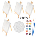 23 Pcs Mini Wood Easel and Painting Canvas Set Acrylic Drawing Paint Kit 12 Colors Acrylic Paint for Kids Birthday Party