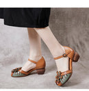 WOIZGIC Women Mother Ladies Female Genuine Leather Sandals Shoes Platform Summer Cool Beach Retro Flowers High Heel Buckle Strap