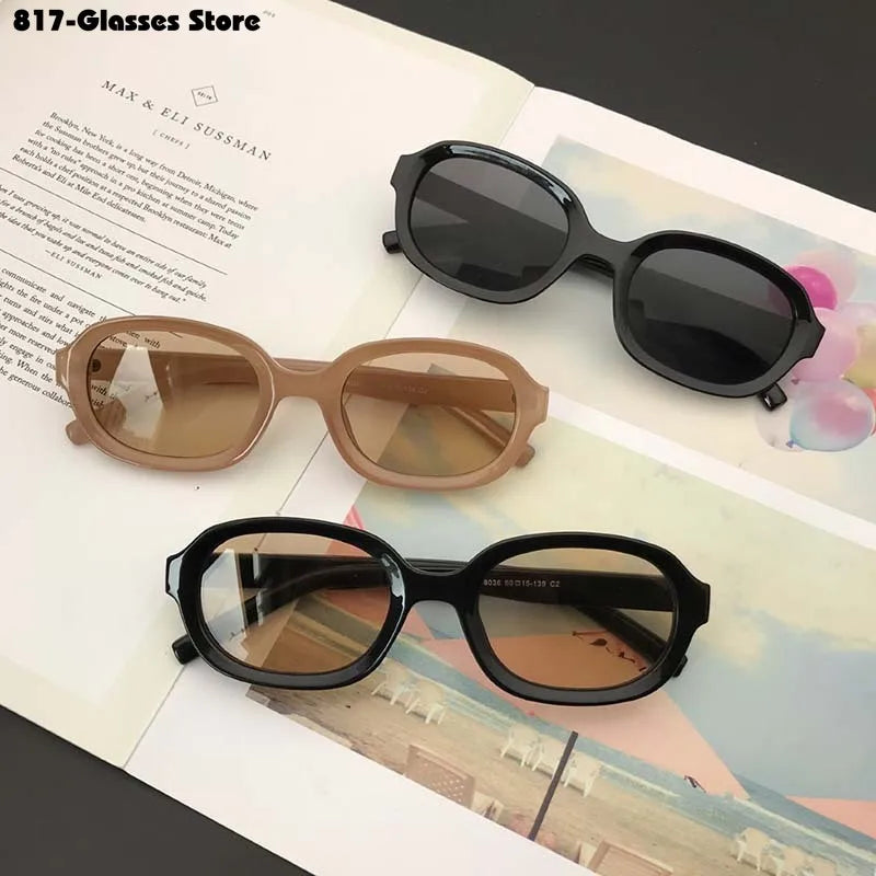 Retro Brown Sunglasses for Women Oval Narrow Frame  UV Protection Street Photo Солнцезащитные очки