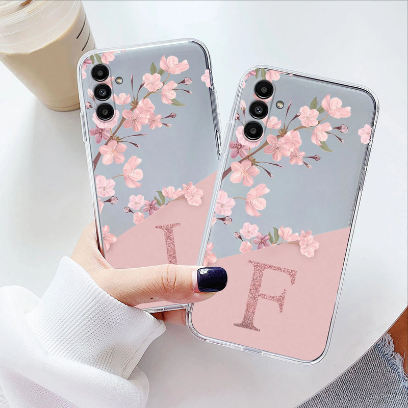 For Samsung Galaxy S23 Case S23 Plus Shell S 23 Ultra Soft Luxury A-Z Letters Cover Fundas Clear Bumper For Samsung S23+ Bags