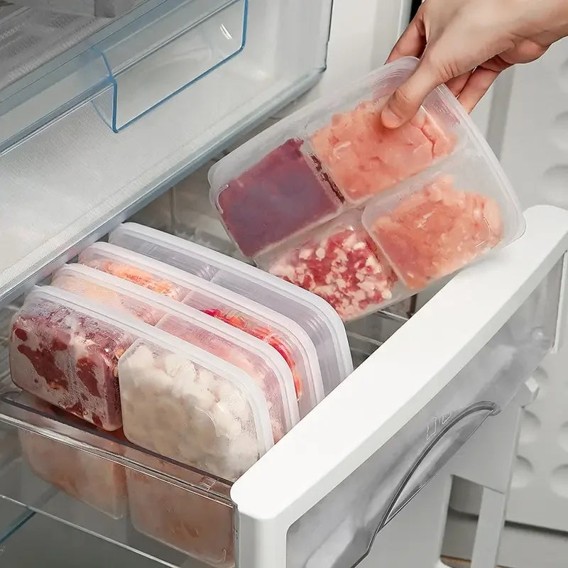 Food Storage Box with Four Compartments, Refrigerator Large Capacity, Frozen Meat Compartments, Premade Food Containers