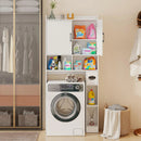 Vabches Over the Toilet Storage Cabinet White Bathroom Organizer with Grooved Striped Door&Toilet Paper Holder Wood Toilet Rack