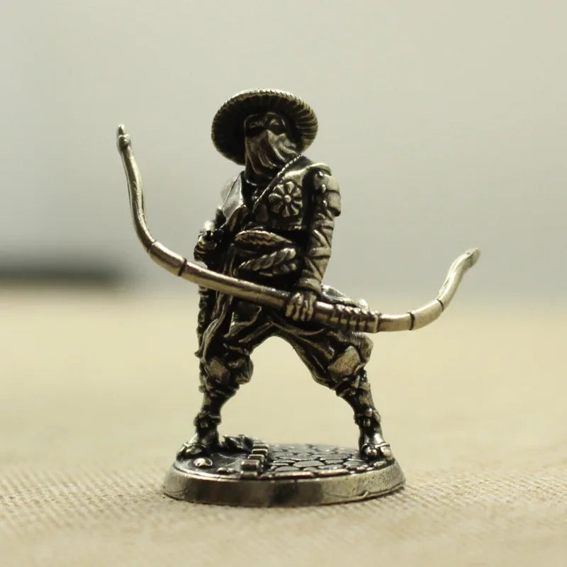 Copper Japanese Shogunate Samurai Soldier Figurines Miniatures Vintage Metal Soliders Model Statue Desktop Ornament Decoration