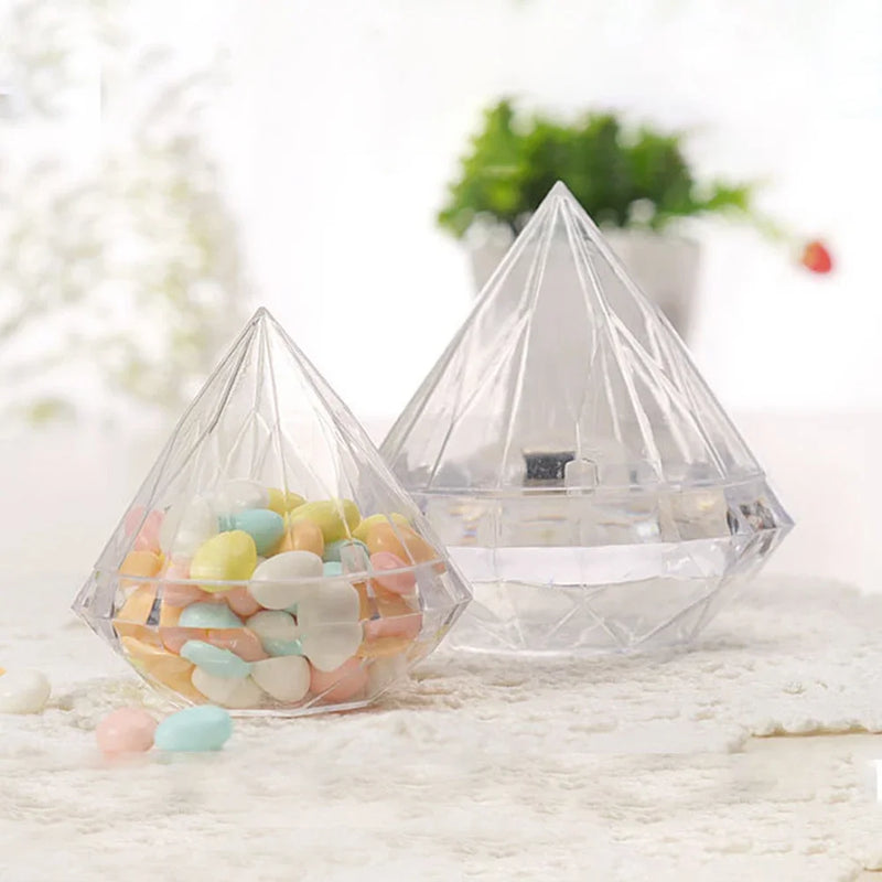 12PCS/set Diamond Shape Candy Box Food Grade Transparent Plastic Candy Container Halloween Children Food Storage Flower Box