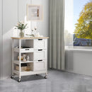 Rolling Portable Small Kitchen Island Cart on Wheels Solid Wood Top Dining Room Serving Utility Carts Mobile Movable 3 Drawers