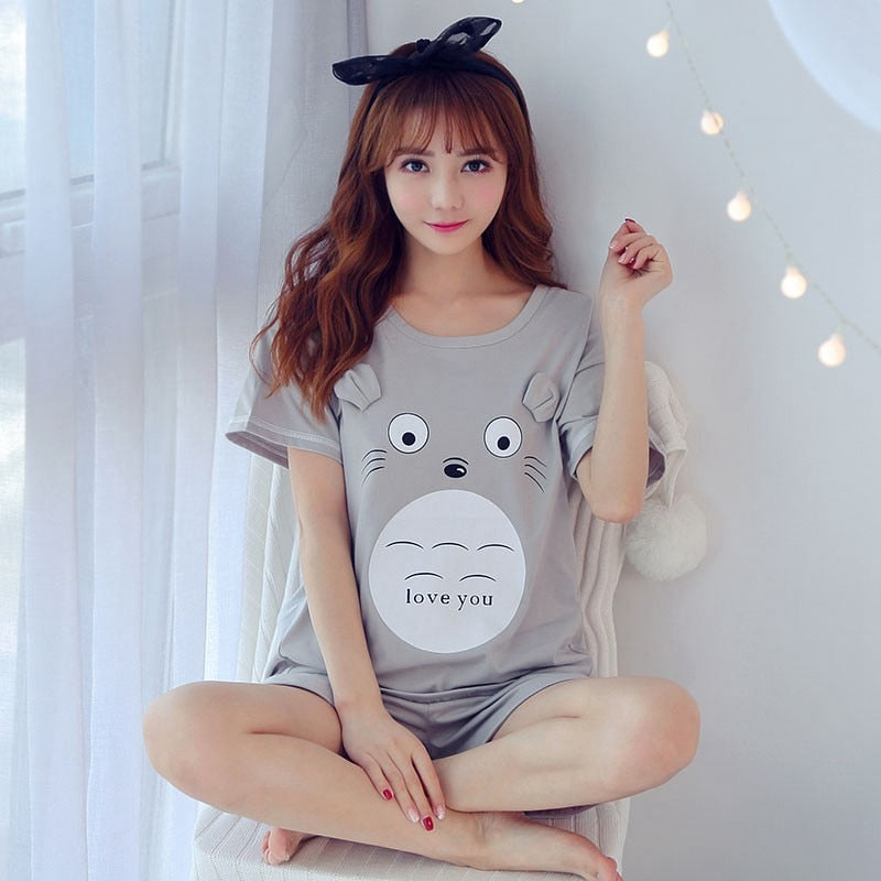 Hot sale Summer Shorts Pajama Sets for Women Short Sleeve Sleepwear Cute Girls Cartoon Pyjama Homewear Pijama Mujer Home Clothes