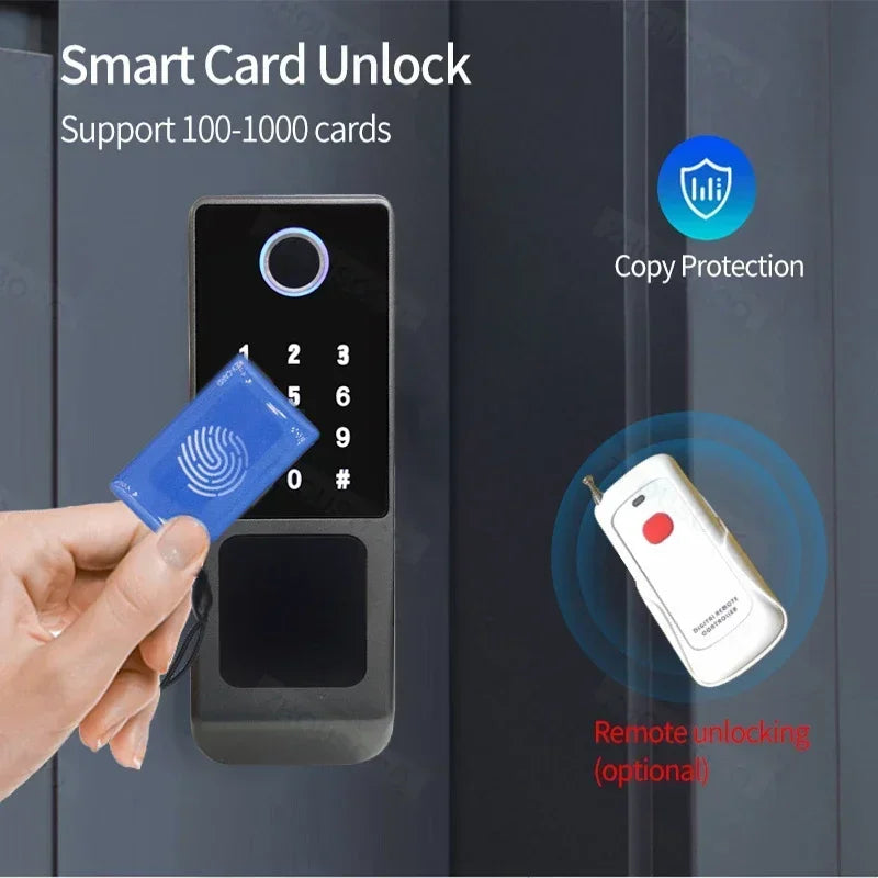 Tuya Wifi Smart Door Lock Biometric Fingerprint APP Remote Unlock Card Passcode Key Outdoor Waterproof Digital Electronic Lock