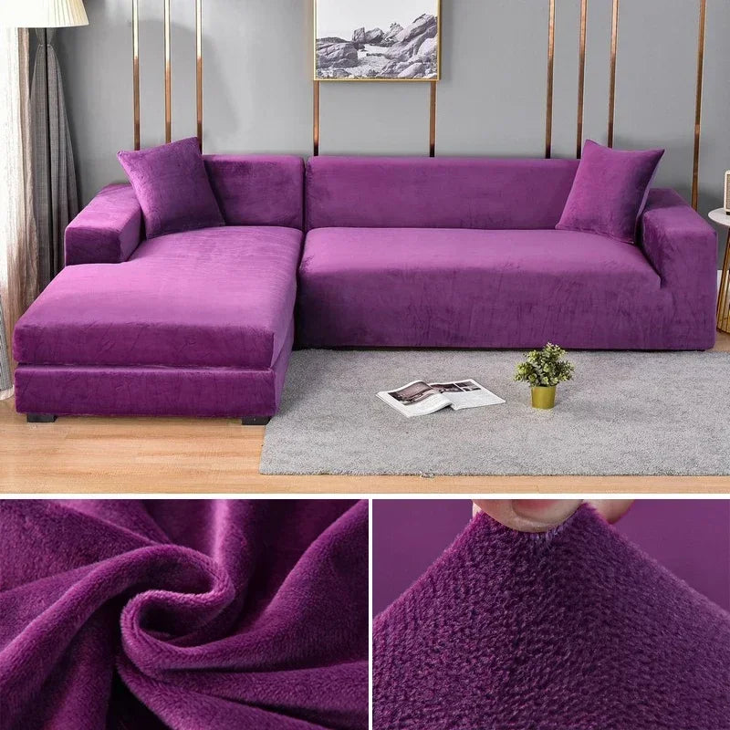 Velvet Sofa Cover Thick Elastic 1/2/3/4 Seater Sofa Cover for Living Room Velvet Plush L Shaped Corner Sofa  Couch Cover