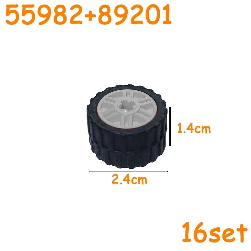 Car Truck Wheels Hub Bricks MOC Technical Tire Wheel Cross Hole Set Motorcycle Tyre & Rim Construction Building Blocks