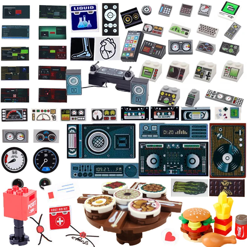 MOC City Building Blocks Character Accessories Mini Brick Audio Computer Brick Control Center Radar Keyboard Pattern Toy K037