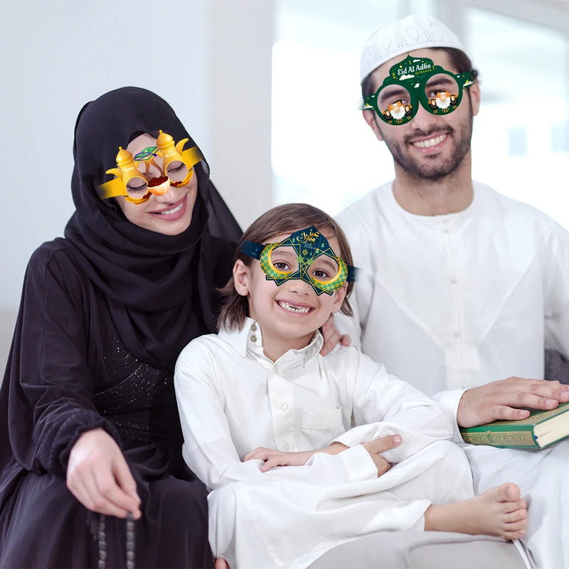 12/6pcs EID Mubarak Decoration Paper Glasses Frame Ramadan Islamic Muslim Photo Booth Props Kids Gift Eid Al Adha Party Supplies
