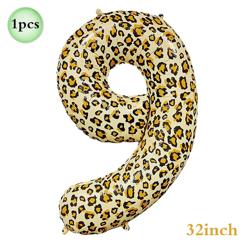 Jungle Safari Birthday 32Inch 1-9 Numbers Leopard Foil Balloon Land Animal Tiger Zebra Giraffe Disposable Tableware Party Decors