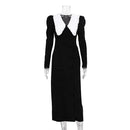 Tossy Elegant Fashion Autumn Maxi Dress Female Patchwork V-Neck Contrast Slim High Split Party Dress Gown Sexy Ladies Dress 2023