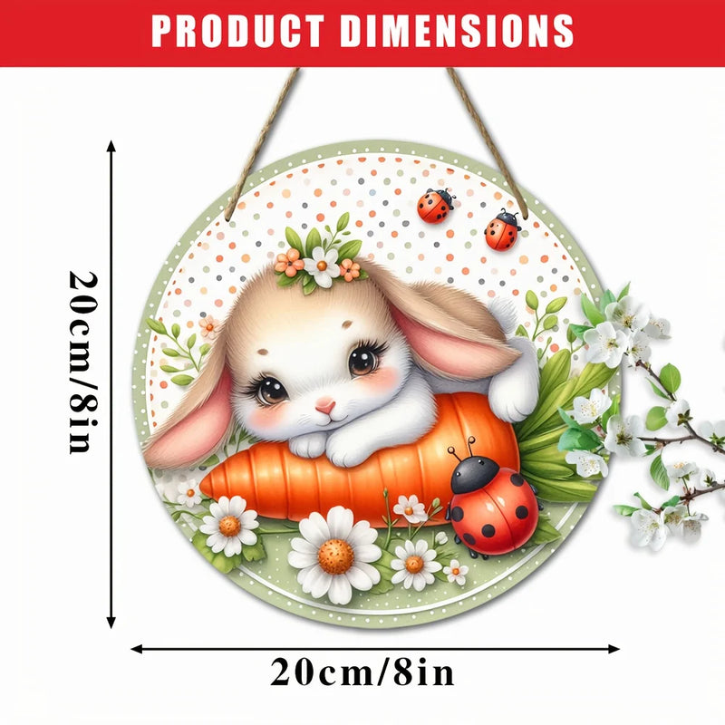 1 piece farmhouse style round wooden Easter bunny logo, 7.87 inch made wooden wreath with lilies and spring decoration, farmhous