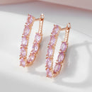 SYOUJYO Shiny Pink Natural Zircon Full Paved Drop Earrings For Women Luxury Party 585 Rose Gold Color Fine Jewelry Gift