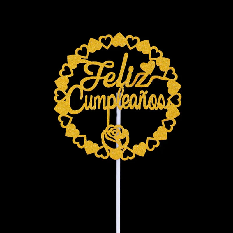 Spanish Cake Topper Happy Birthday Party Decoration Flowers Cake Baking Decor Cupcake Topper Bowknot Topper