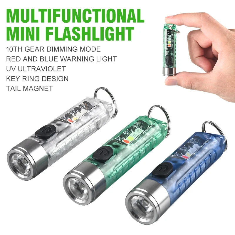 Mini Flashlight LED Multi-function Waterproof Keychain Flashlight Portable Waterproof Magnetic Warning Camping Torch Light