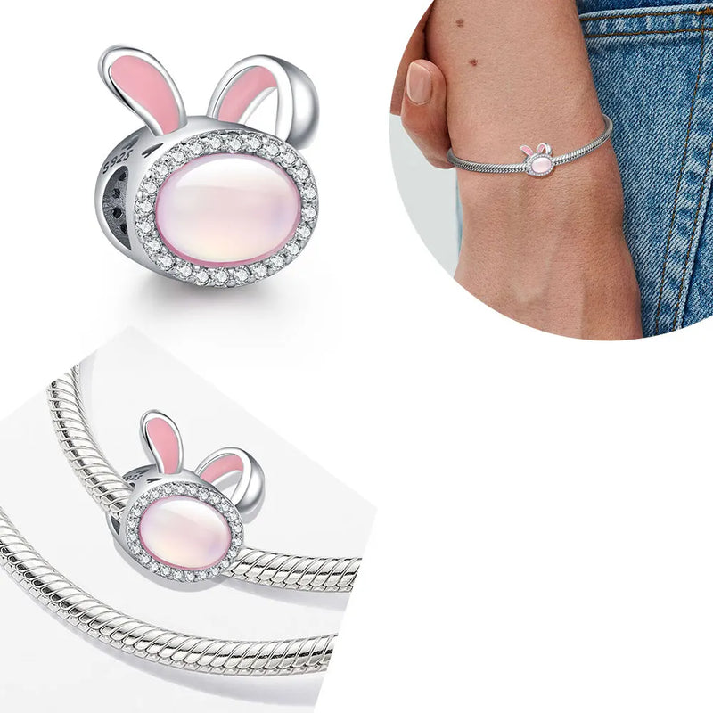 Hot Original Pendant S925 Sterling Silver Rabbit Charm Fit 3mm Bracelet Diy For Women Classic Easter egg beads Daily Gift Fine
