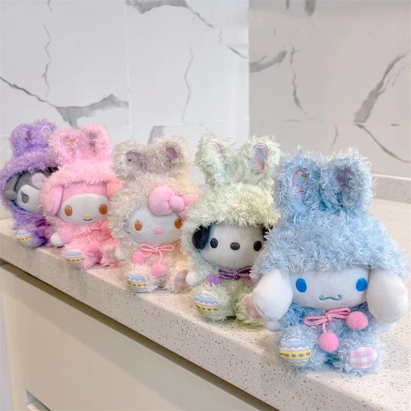 Easter Cute Hellokitty Kuromi Melody Cinnamoroll  Pochacco Turn Into Rabbit Plush Toys Cartoon Lovely Stuffed Dolls For Holiday