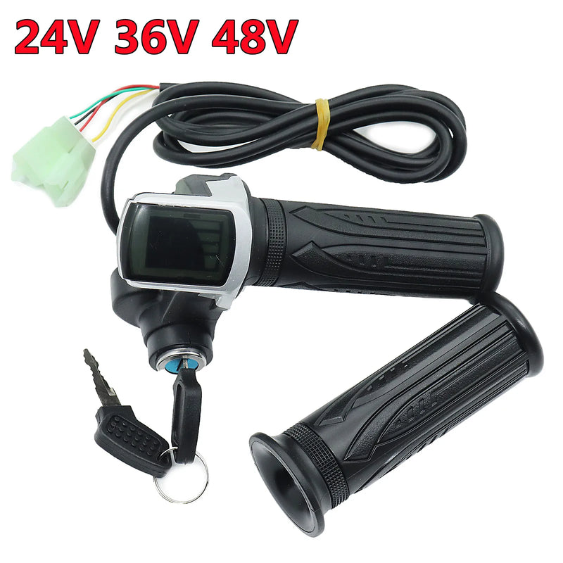 1Pair Electric Scooter Bike Throttle Speed Adjustment Handle with Key Lock Display  Divides LCD Grip 24V 36V 48V