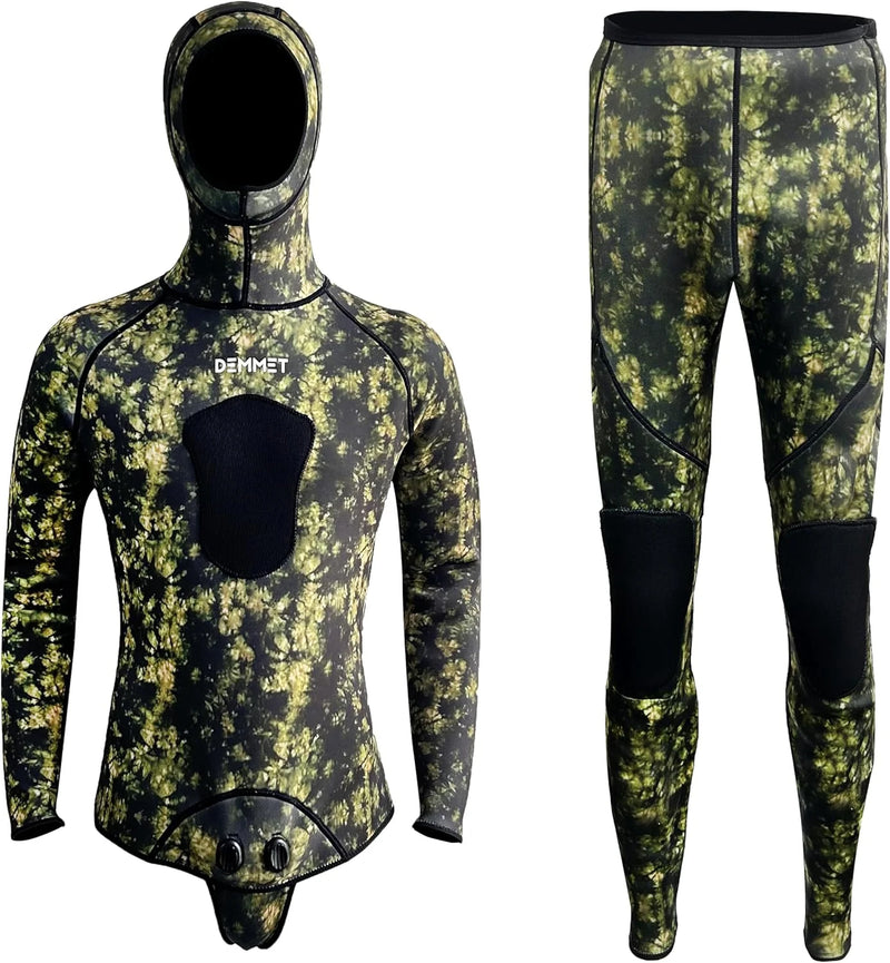 3mm/5mm Spearfishing Wetsuit Camouflage Open Cell Neoprene Free Diving Suit 2-Piece Fullsuit Mens Hooded Snorkeling Suits