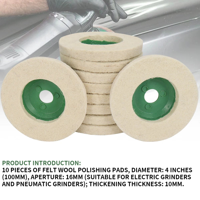 10pcs 100x16mm Wool Polishing Wheels Buffing Pads Angle Grinder Accessories Grinding Disc for Metal Glass Ceramic Polishing
