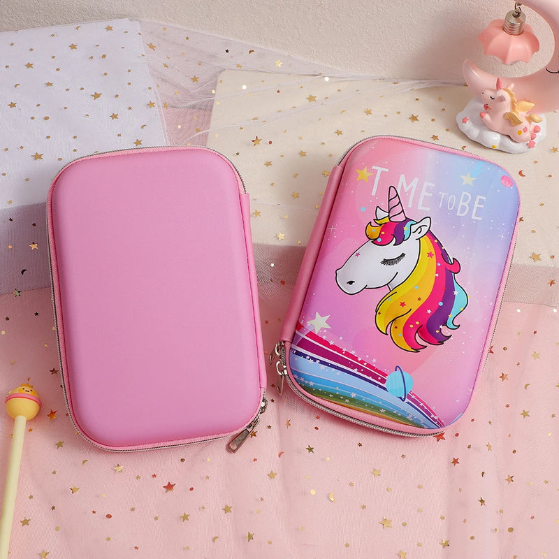 Cartoon EVA Pen Box Children's 3D Unicorn Stationery Box Large Capacity Primary School Pencil Storage Box Girls' Pencil Bag