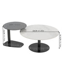 2x Modern Coffee Table Set Round Nesting Table Beech Wood/Sintered Stone + Glass
