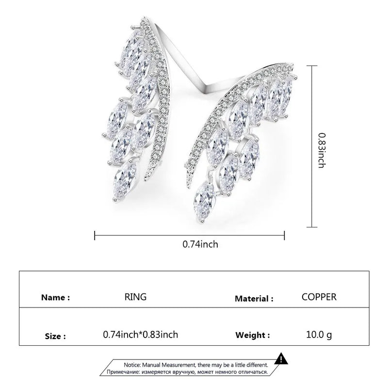 Romantic Cubic Zirconia Open Wing Joint Rings for Women Bridal Engagement Girls Party Adjustable Finger Gift Jewelry