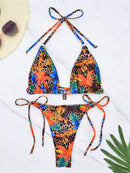 S - XL Floral Printed Halter Strappy Bikini Women Swimwear Female Swimsuit Two-pieces Bikini set Bather Bathing Suit Swim K6177