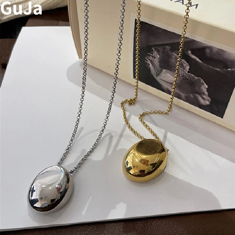Fashion Jewelry Popular Style One Layer Chian Smooth Oval Metal Pendant Necklace For Women Girl Gift Hot Sale Accessories
