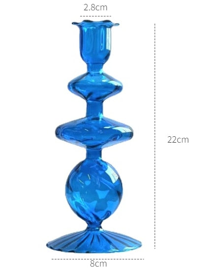 Blue Glass Candle Holder Candlesticks for Wedding Birthday Holiday Home Decoration Morden Decorative Glass