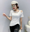 Tops Woman Short Sleeve Coquette Clothes Slim Off Shoulder Sexy T Shirt for Women Summer Outfit Plain Elegant Cheap Women's Tee