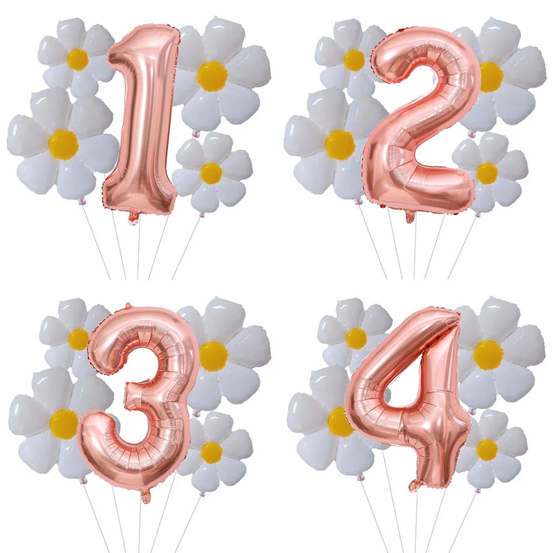 5Pcs Groovy One Party Balloons Set 32inch Rose Gold Number Balloon for First Birthday One Groovy Baby Daisy Party Decorations