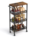 VASAGLE 4-Tier Trolley, Space-Saving Kitchen Cart with Wheels, Steel Frame, Handle, Trolley for Small Spaces, 22 x 45.5 x 77 cm