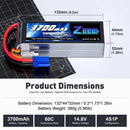 Zeee 4S Lipo Battery 14.8V 60C 3700mAh Softcase with EC5 Plug for RC Cars Boat FPV Drone Battery UAV Airplane Helicopter Parts
