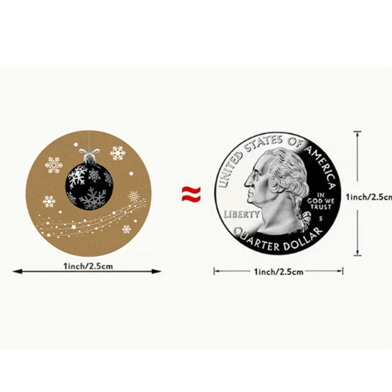 500pcs/ROLL Kraft paper Christmas stickers New Year Thank you stickers Christmas decoration for Card Gift Box Package 1inch