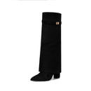 Ladies' Autumn and Winter New Pointed Knee High Women's Boots, Thick High-heeled Long Pants Boots, Fashionable Mid Rise Boots