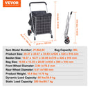 VEVOR 66/110/200lbs Folding Shopping Cart Grocery Utility Trolley with Rolling Swivel Wheels Foldable Laundry Basket for Luggage
