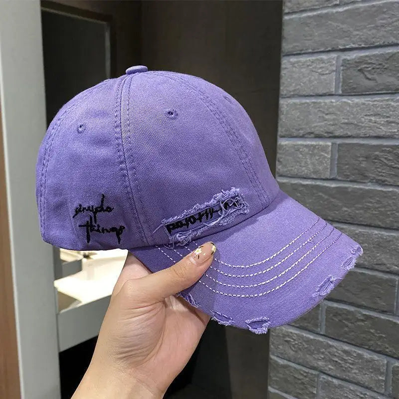 Purple Pleated Baseball cap New 2023 Flat Tongue Hat Small Face Wide brim Versatile Sunscreen Baseball cap for Men and Women