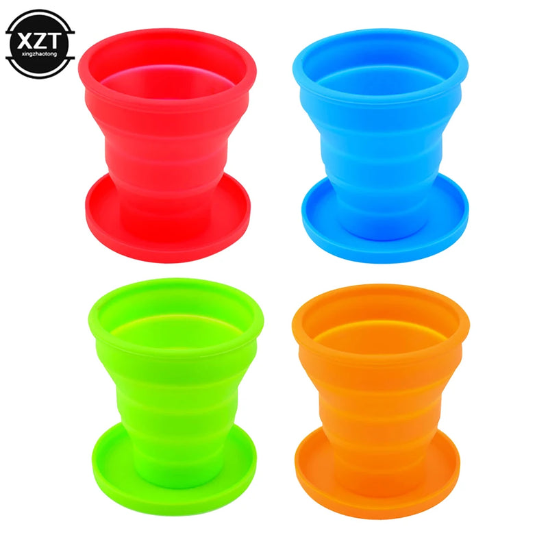 Portable Silicone With Cover Retractable Folding Cup with Lid 200ML High Temperature Resistant Outdoor Travel Water Cup