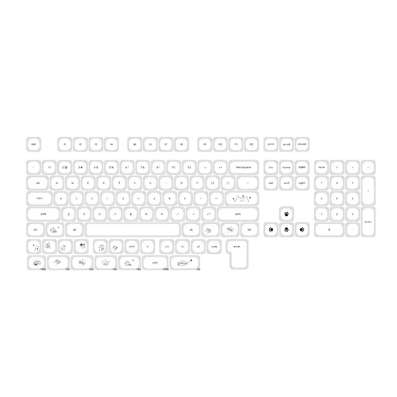 Milk White Kitten MOA Keycaps PBT 124 Keys Cute Kitten Dog Small Font for 60/84/98/108 Mechanical Keyboards