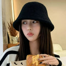 Autumn Winter Wool Bucket Hat Thicken Warm Simple Fashion Dome Wool Caps Panama Hats Bonnet for Women Solid Warm Bucket Hats