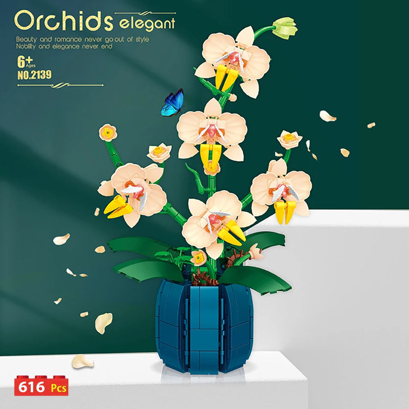 WLtoys 2138 Orchid Building Blocks Flowers Bouquet Flower Blocks Bonsai Plant Model Bricks Romantic Home Decoration Toy For Kids