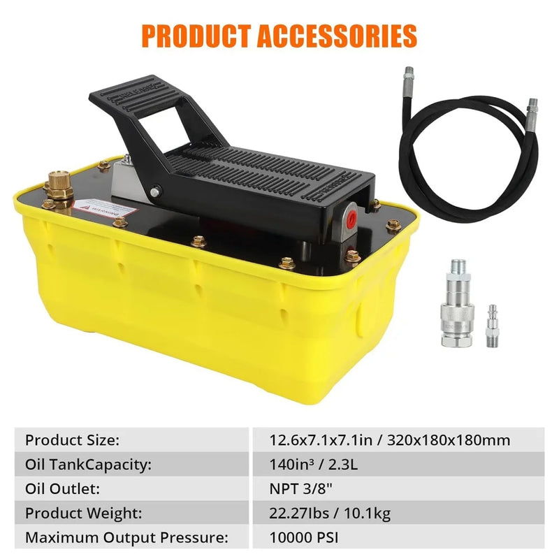 Air Hydraulic Pump,10,000 PSI 1/2 Gal Reservoir, NPT 3/8" Oil Outlet, 6.6 ft Pipe, Foot Actuated Hydraulic Pump Air Treadle