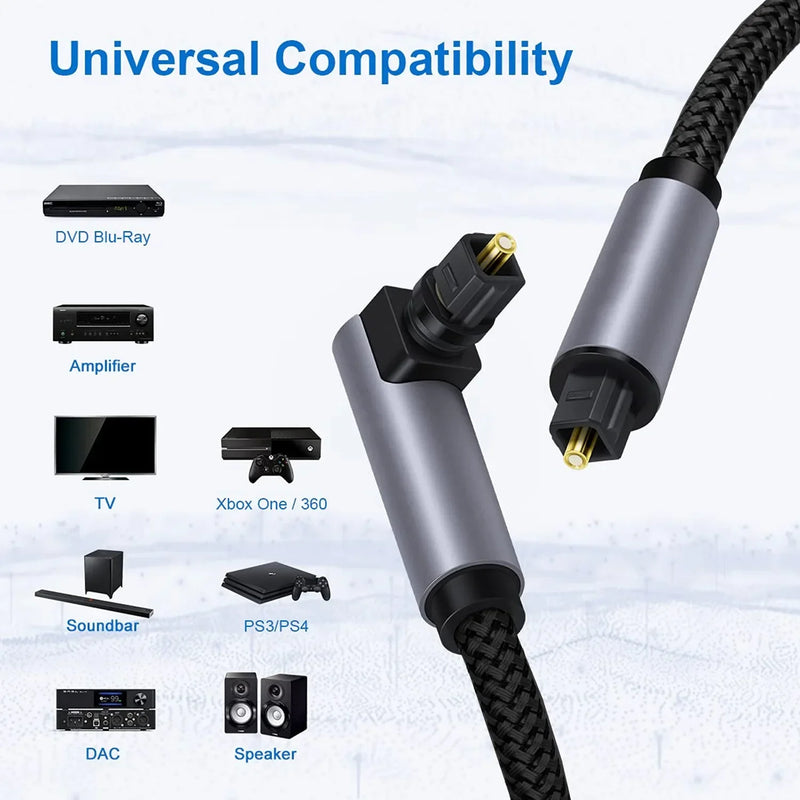 90 Degree Digital Optical Audio Cable 5.1 Right Angle Toslink SPDIF Coaxial Cable for Blu-ray Player Xbox Soundbar Fiber Cable