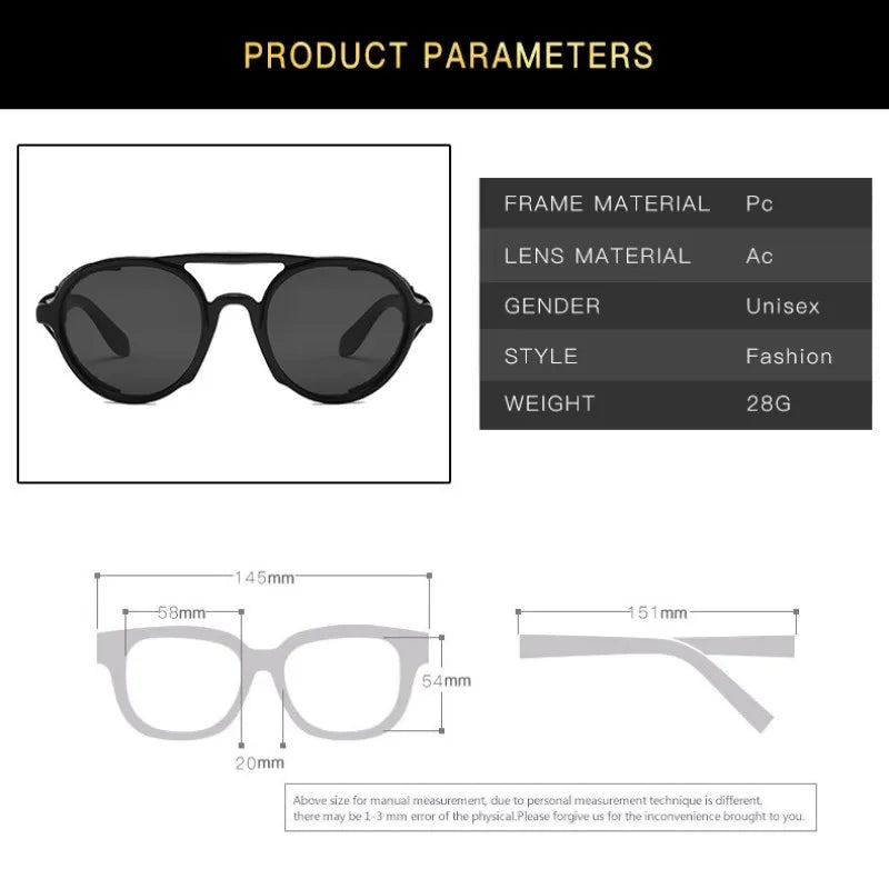 Unisex Vintage Steampunk Sunglasses Men's Designer Designer Retro Round Leather Glasses Steam Punk Outdoor Goggles UV400