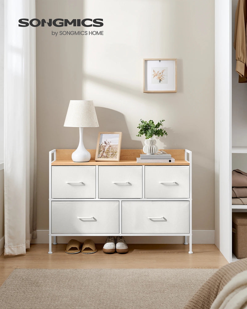 SONGMICS Dresser wardrobe 5 fabric drawers with handles metal rack industrial design